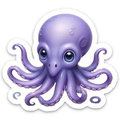 Cinematic Noble Baby Octopus Portrait Emoji, Poised and graceful, with a soft, rounded, slightly translucent body in a dreamy light blue-purple hue, large, glistening eyes full of quiet intelligence and mystery, delicate, flowing tentacles curling gently, Simplified yet sophisticated features, highly detailed, glowing with a soft, ethereal oceanic radiance, high shine, elegant and serene, stylized with an air of deep-sea wonder, focused and tranquil, soft glowing outline, capturing the essence of an otherworldly, intelligent little cephalopod, floating effortlessly in the gentle ocean currents! sticker