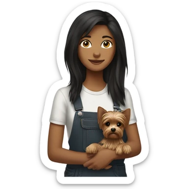 dark hair girl with biver-yorkshire terrier  sticker