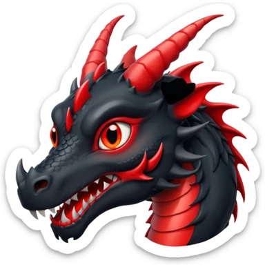 Un dragon noir aux yeux rouges brillant, puis des grandes cornes noires, style anime sticker