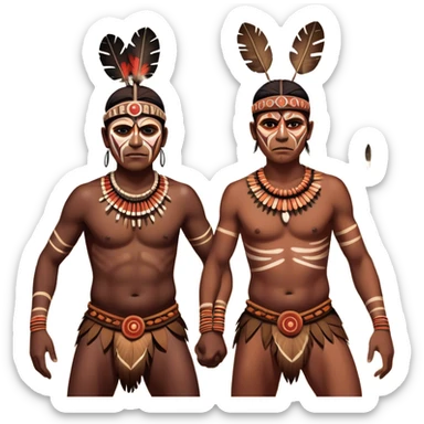 Cinematic Realistic scene of two indigenous male aboriginals performing an Aboriginal Corroboree, adorned in traditional body paint, captured in fluid motion with earthy tones and vibrant, cultural lighting sticker