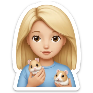 A pretty blond girl holding a hamster sticker