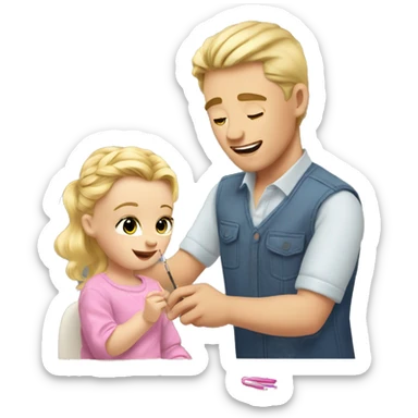 blonde babydaughter gives blonde dad a manicure sticker