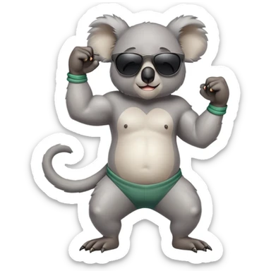 anthropomorphised koala, full body, casual clothing, dark sunglasses, flexing muscles, different pose sticker