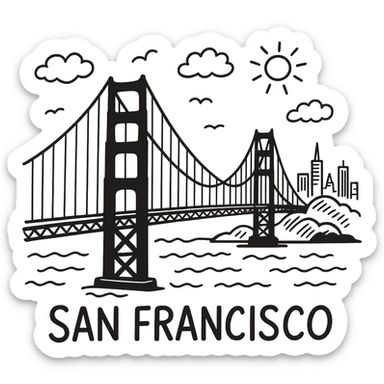 Add Golden Gate Bridge to San Francisco in doodle style sticker