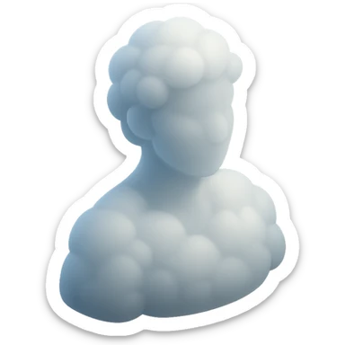 shoulder-up person fully made of white fluffy convex clouds, matte glass style, volumetric and soft clouds, airy and light appearance, clouds with slight transparency, no background sticker