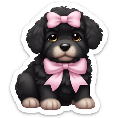fluffy fat black puppy pale pink bow sticker