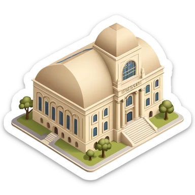 Natural History Museum exterior, beige, isometric dollhouse-style, realistic sticker
