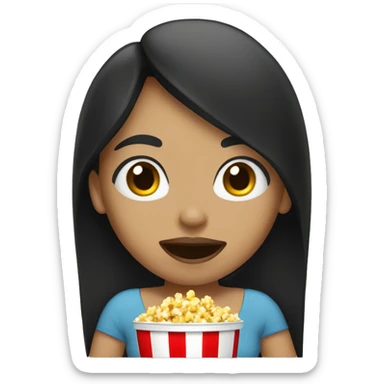 Light skin woman with black hair putting pop corn in her mouth  sticker