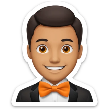 a bold man with orange bowtie sticker