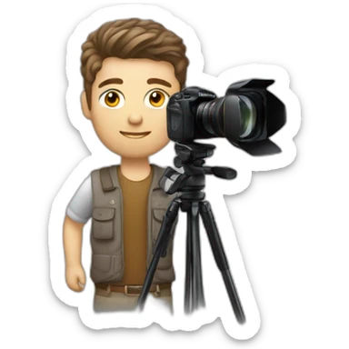 Male Photographer shaved Caucasian wavy hair brunette holding camera sticker