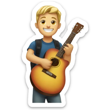 smiling boy with guitar indoors sticker