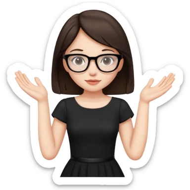 a cute brunette girl in a black dress wearing glasses  with two hands  sticker