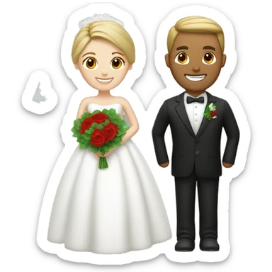White bride and groom with red and green flowers  sticker