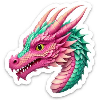 pink and mint dragon head, warm colours  sticker