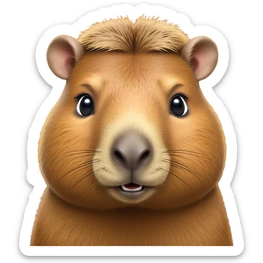 cinematic-noble-capybara-portrait-emoji,-poised-and-serene,-with-a-robust,-rounded-build-covered-in-soft,-earthy-fur-and-gentle,-wise-eyes,-simplified-yet-sharp-and-sophisticated-features,-highly-detailed,-glowing-with-a-warm,-natural-glow -simplified-yet-realistic head tilted confidently staring at the camera in a comical way sticker