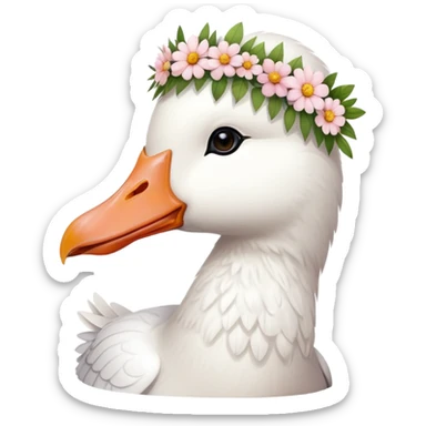 white goose with a flower crown sticker