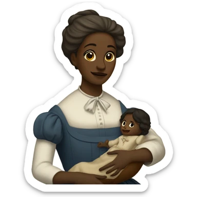A 19th century woman with a child in her arms. There is a big letter "A" on the dress sticker