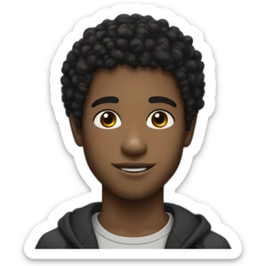 french boy with freckles with black kinda afroy curly hair with a small beard sticker