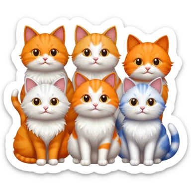 6 different colour cats only 1 orange sticker