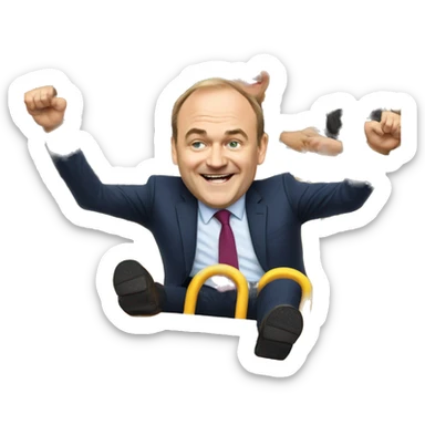Liberal Democrat leader Ed Davey smiling on a rollercoaster sticker