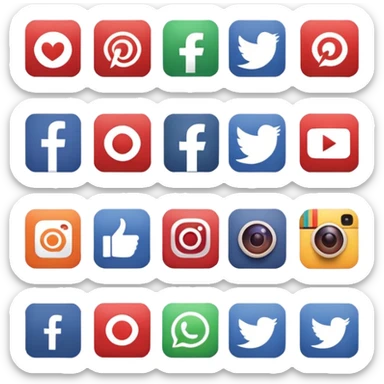 Socail media sauare emoji style icons 
Creat the quadrant with the logos of F.B, X, Trustpilot, Instagram, Youtube, Linkedineach icon is ther only ones, asme size, only icons of the social media that I mentioned only 6 icons and only of the companies that I mentioned sticker