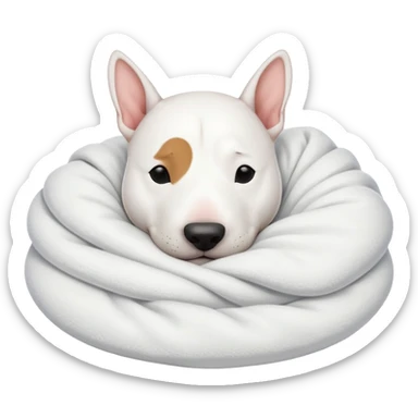 bull terrier sleeping cozy with blanket sticker