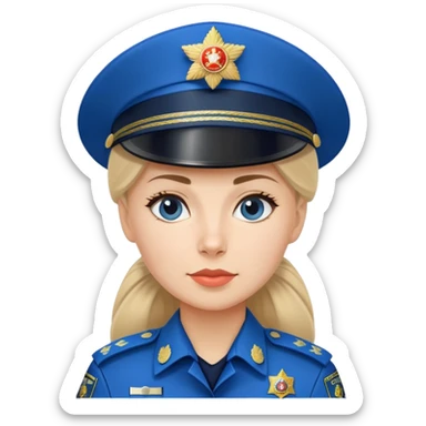 Female Russian police officer with traditional Russian police hat and blue uniform sticker