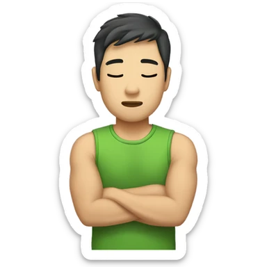 my asian boyfriend wearing green sleeveless t-shirt, sleeping sticker