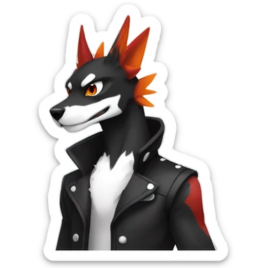 Black Cool Edgy Anthro Sergal-Houndoom-Charizard Fakémon  with White and Red Edgy markings sticker