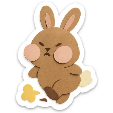 mocha bunny puffing cheeks, stamping foot, paper-craft style sticker