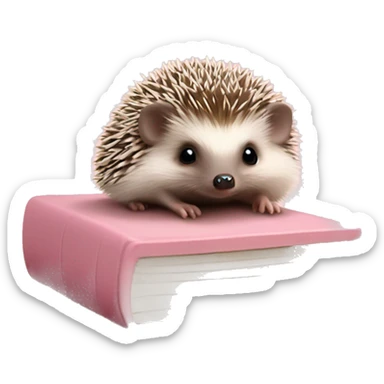 Baby hedgehog on top of closed light pink book sticker