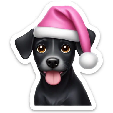 Black dog with pink Santa hat sticker
