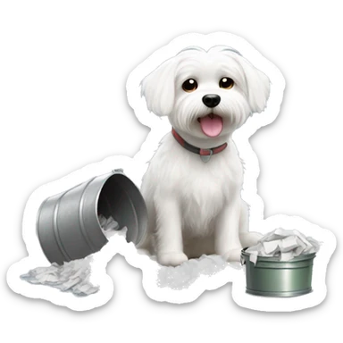 Adorable white Maltese digging in the trash can  sticker