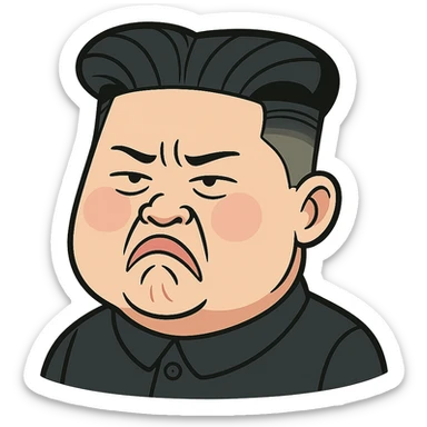 caricature emoji of Kim Jong-un with distinctive hairstyle and facial expression, cartoon style sticker