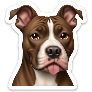 American pit bull dog, completely brown, clipped ears, muzzle with open mouth. Serious view. sticker