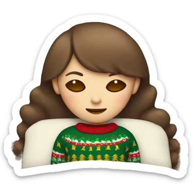 Sleeping girl with brown hair and eyes with a cute Christmas sweater  sticker