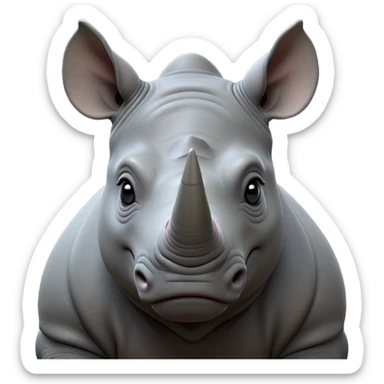 cinematic-noble--rhinoceros-portrait-emoji,slate-grey-hide--poised-and-regal,-with-a-massive,-powerful-build-and-a-thick,-deep-set-soulful-piercing-eyes,-simplified-yet-sharp-and-sophisticated-features,-highly-detailed,-large-black-eyes, zoomed out showing shoulders sticker