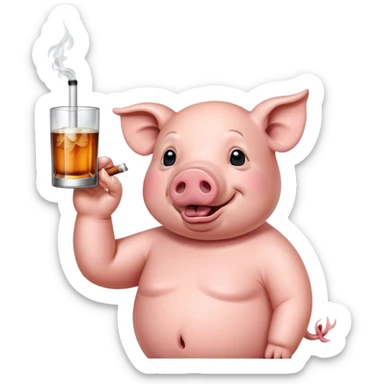 Pig heavily drinking so many alcoholic drinks while smoking cigs on a pole    sticker
