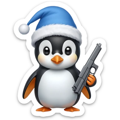 cute penguin wearing blue Christmas hat and holding a Glock  sticker