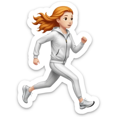 Ginger girl jogging with white jacket long shiny hair sticker