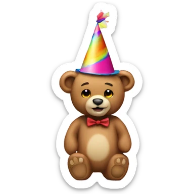 Teddy bear wearing a party hat and blower sticker