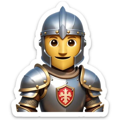Clash of Clans style friendly Knight Portrait Emoji, With simple armored build featuring a gleaming suit adorned with simple heraldry and a covered fave behind a visored helm, his face rendered in a natural skin tone (not yellow), Simplified yet dynamic features, highly detailed, glowing with a cool, steely radiance, high shine, courageous and resolute, stylized with an air of chivalric valor, focused and stalwart, soft glowing outline, capturing the essence of a valiant knight ready to charge into epic quests with honor! sticker
