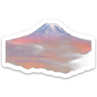 Mount rainier at sunset, sky with wispy clouds, pink and orange sticker