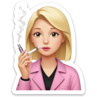 Blonde girl smoking a small square pink disposable vape sticker