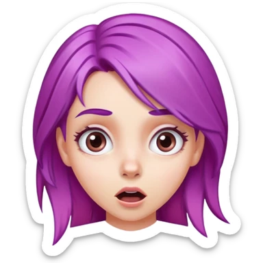 face of a white girl with purple and pink hair, surprised expression sticker