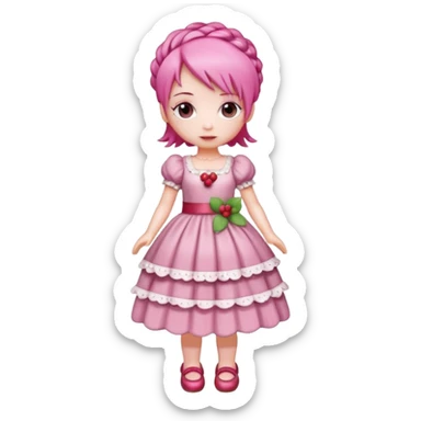 Isolated detaile illustration of the most modern raspberry torte doll figurine full body with pink hair sticker