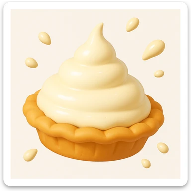 Show the cream pie at the same angle and in the same playful 3D emoji style, but before the splat—intact, with a golden brown crust and cream topping, no pan, about to hit. sticker