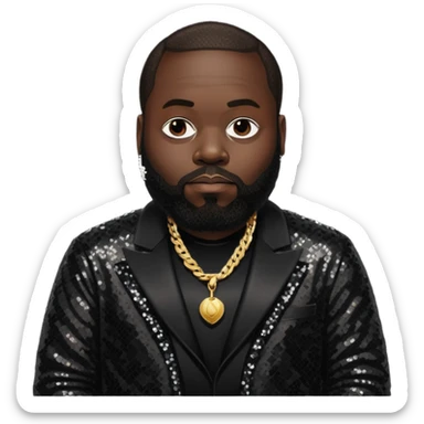Rick Ross with dark brown hair, black sequin outfit sticker