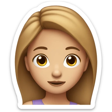 A memoji - girl with brown hairs, who hold her phone with a thoughtful face sticker