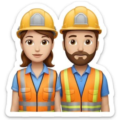 me haces una mujer pelo marron y un hombre con barba , que ambos esten vestidos como constructores de obra que sean blancos de piel  sticker